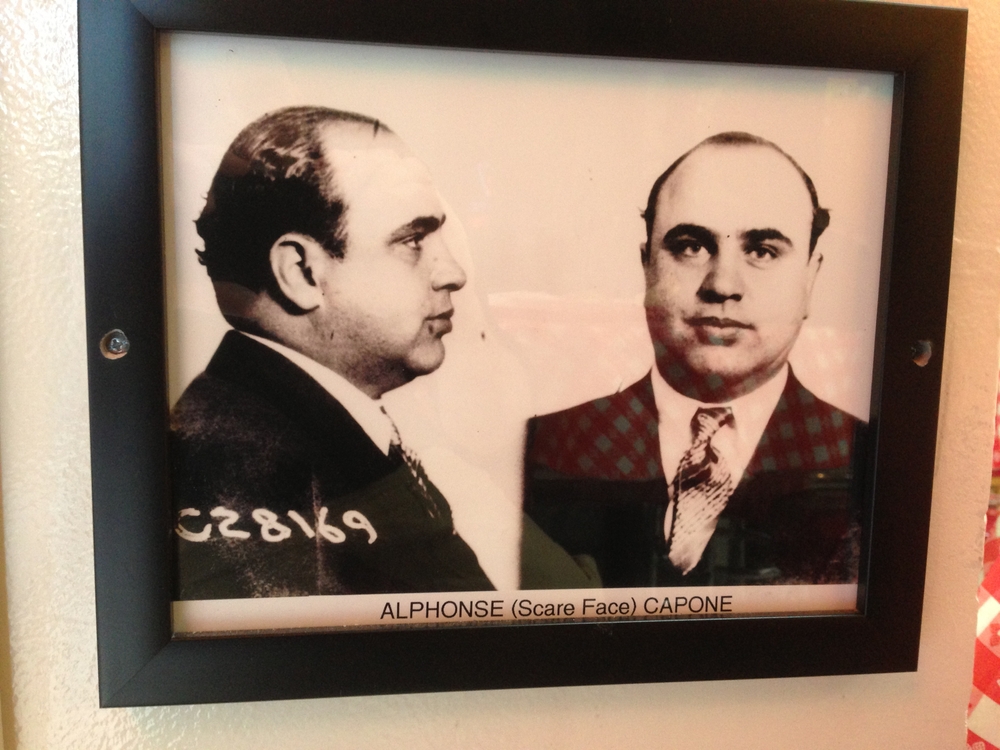 Mug shot of gangster Alphonse (Scarface) Capone, on the wall inside Giordana's Pizza restaurant on W Jackson Blvd.